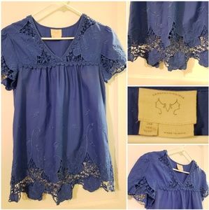 Anthropologie Vanessa Virginia Blue lace tunic